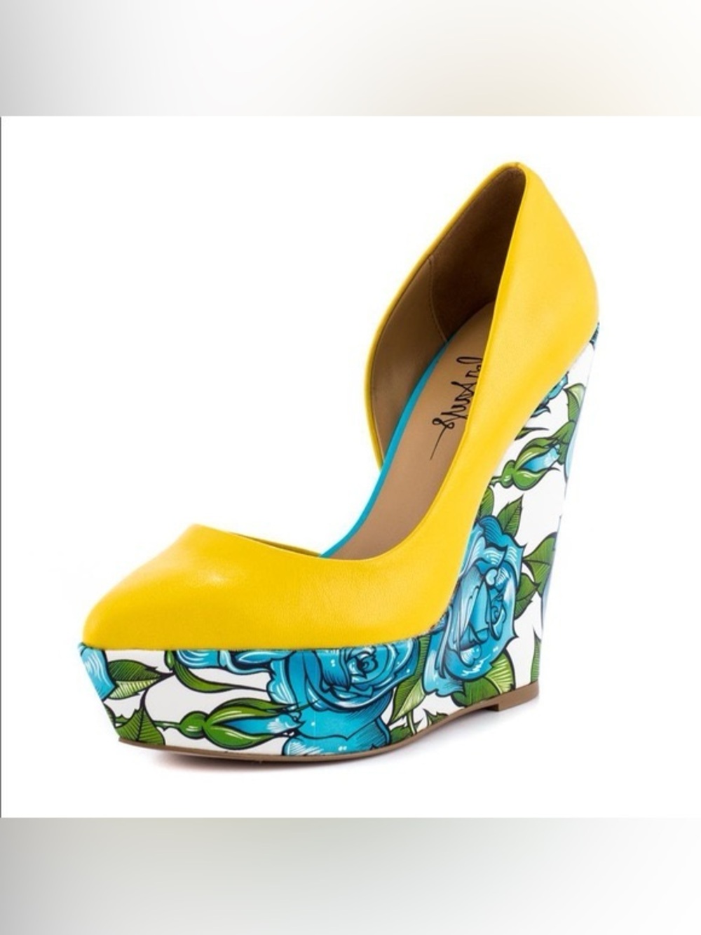 Taylor Says Bonafide Bright Yellow Floral-Print Wedge Pumps
